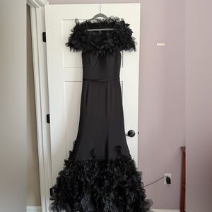 Elegant Strapless Black Gown with Ruffle Details
